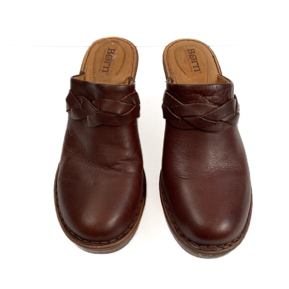 Børn Dark Brown Heeled Slip On Braided Acents Clog Mule Size 8 - Picture 1 of 13